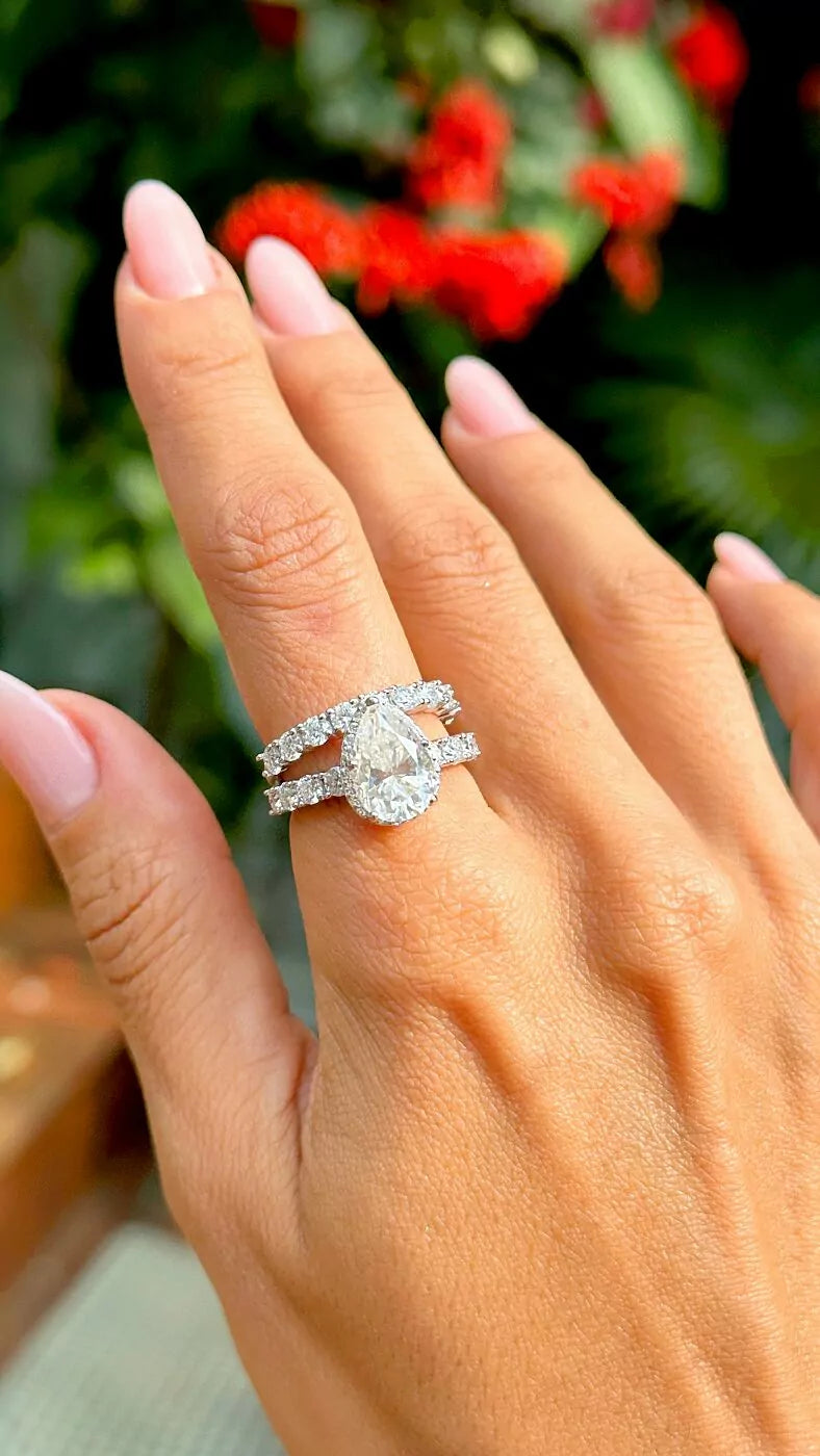 Double Drop Ring Moissanite & Zirconias