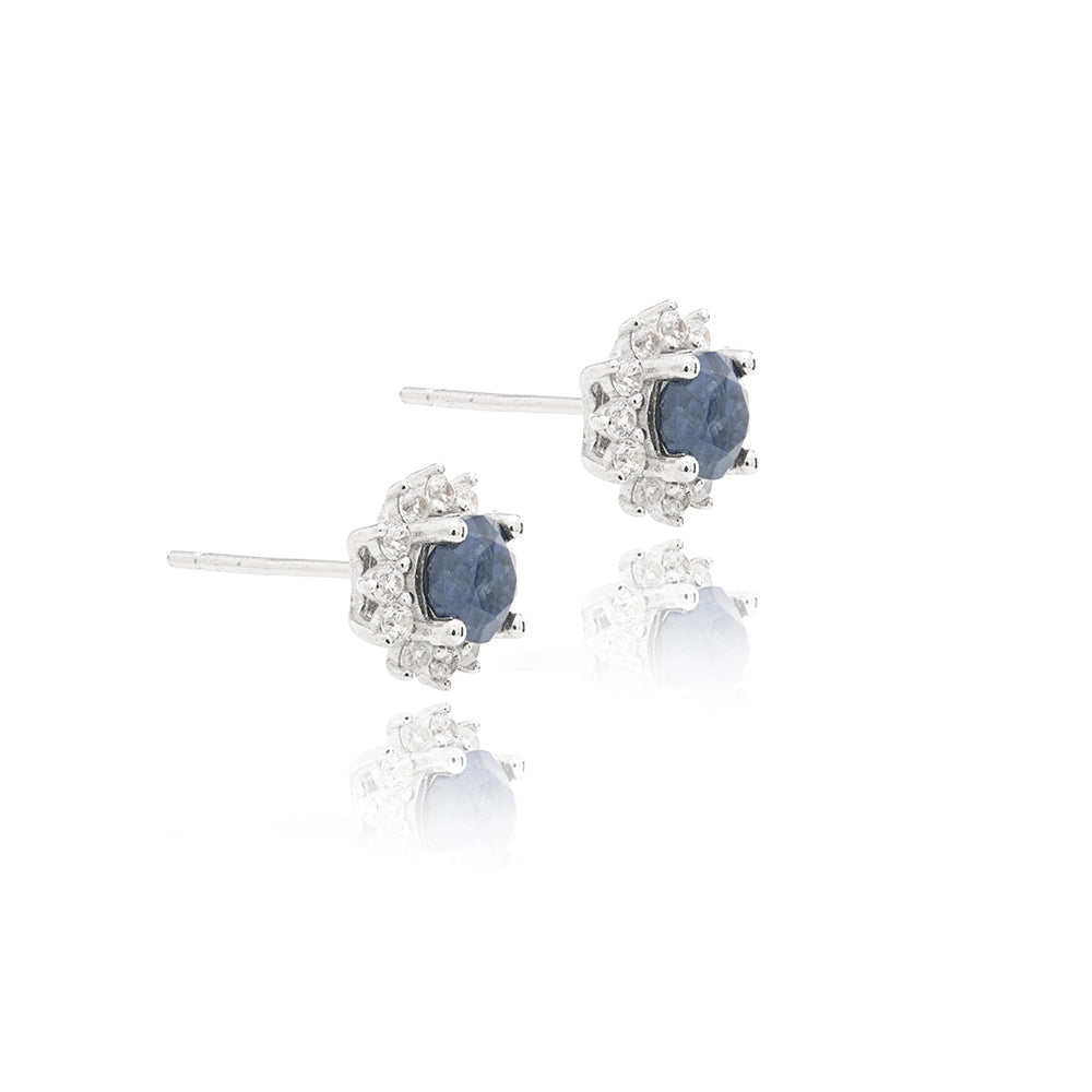 Fusion Sapphire Round Stud Earrings with Moissanite 925 Sterling Silver