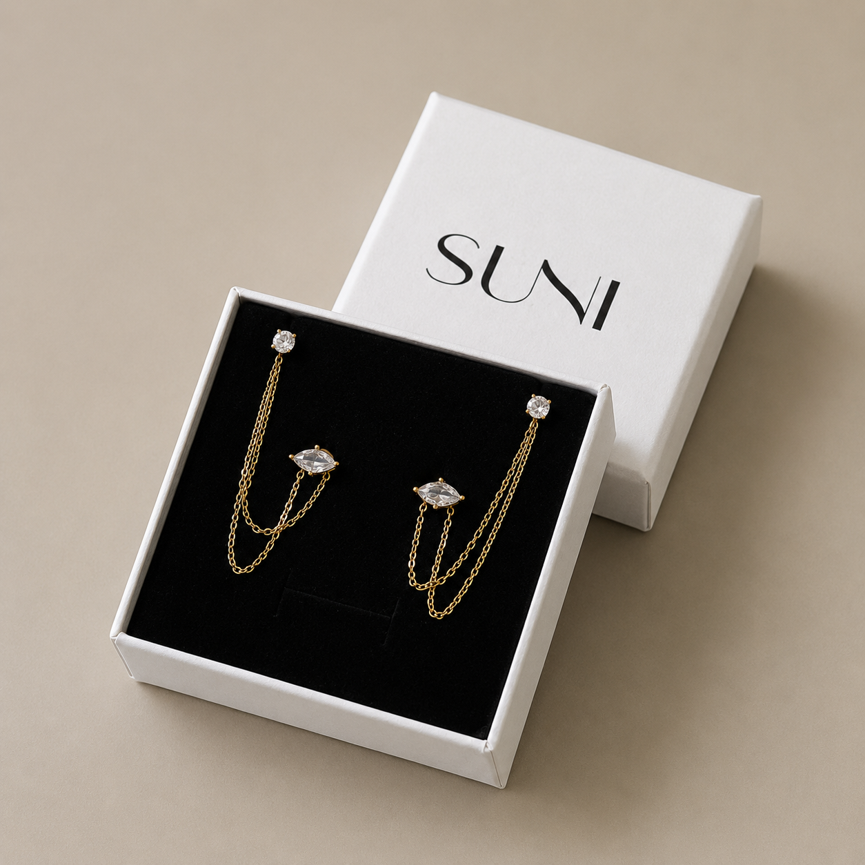 Double Chain Crystal Drop Earrings
