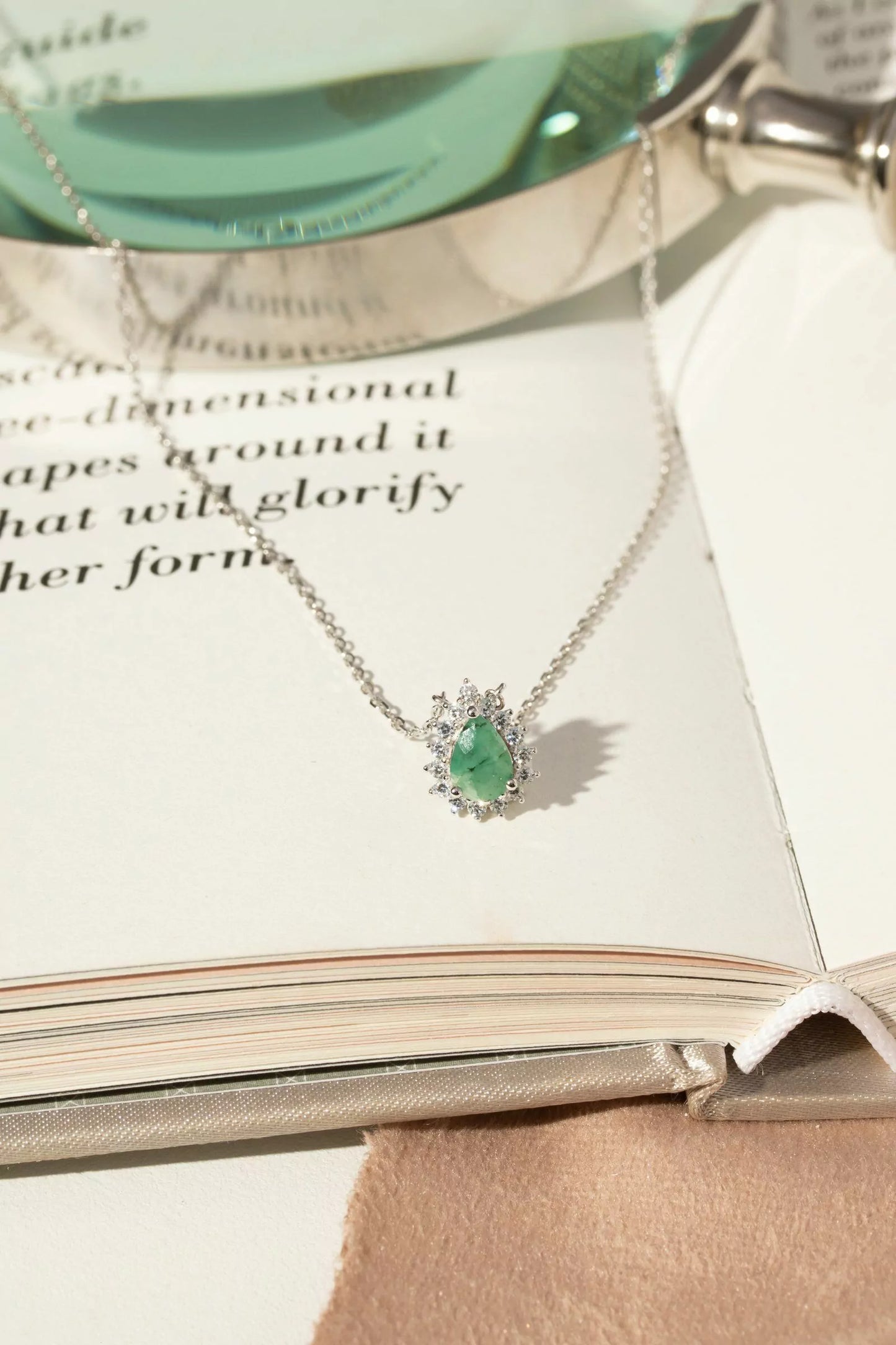 Emerald Drop Necklace with Moissanites 925 Sterling Silver