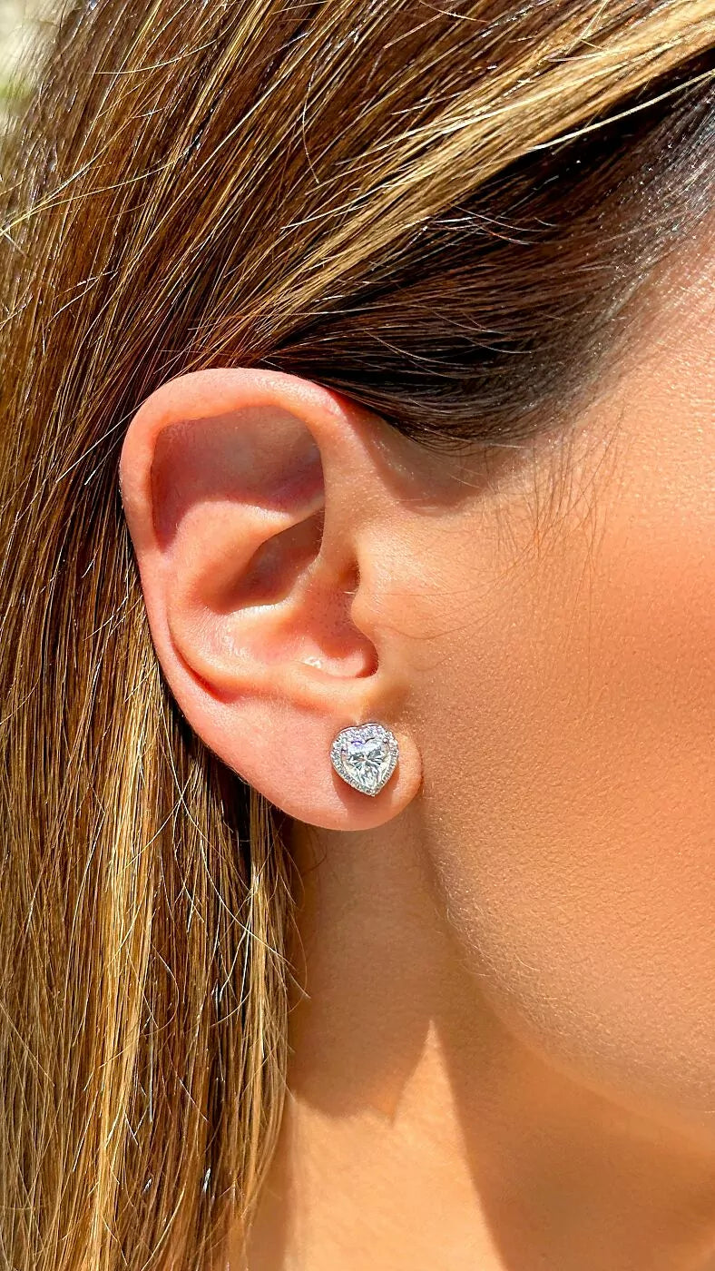 Heart Moissanite Earrings with Zircon Accents 925 Sterling Silver