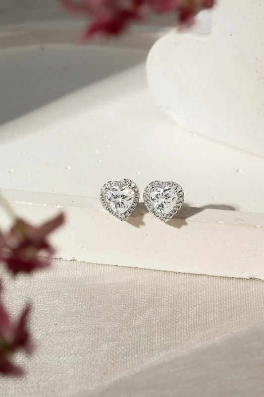 Heart Moissanite Earrings with Zircon Accents 925 Sterling Silver