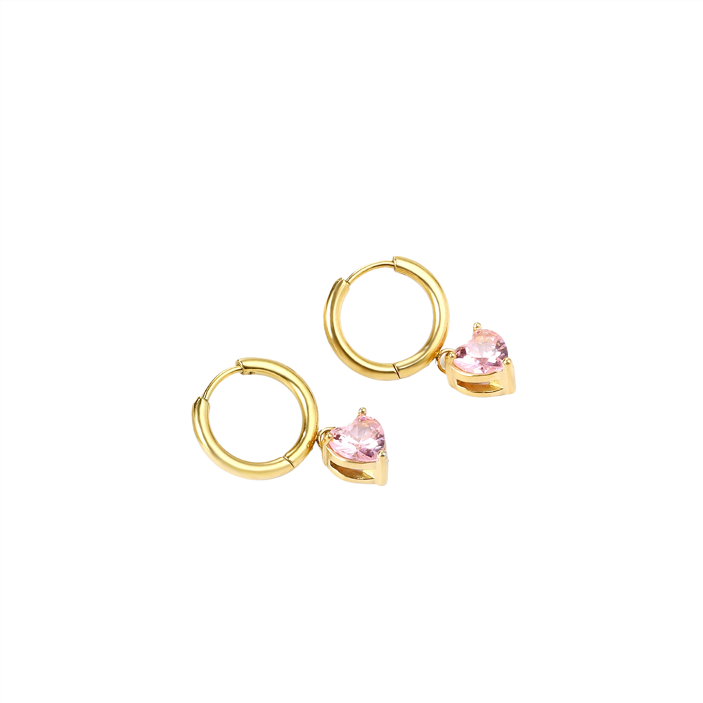 Pink Heart Crystal Hoop Earrings