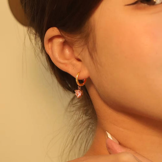 Pink Heart Crystal Hoop Earrings