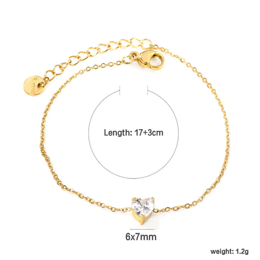 Dainty Zircon Heart Bracelet