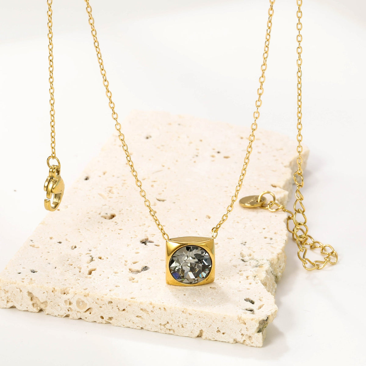 Square Frame Solitaire Necklace | Grey Zirconia