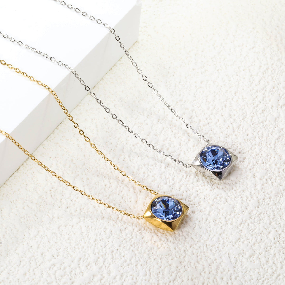 Square Frame Solitaire Necklace | Blue Zirconia