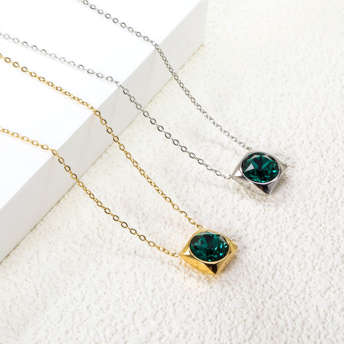 Square Frame Solitaire Necklace | Emerald Zirconia