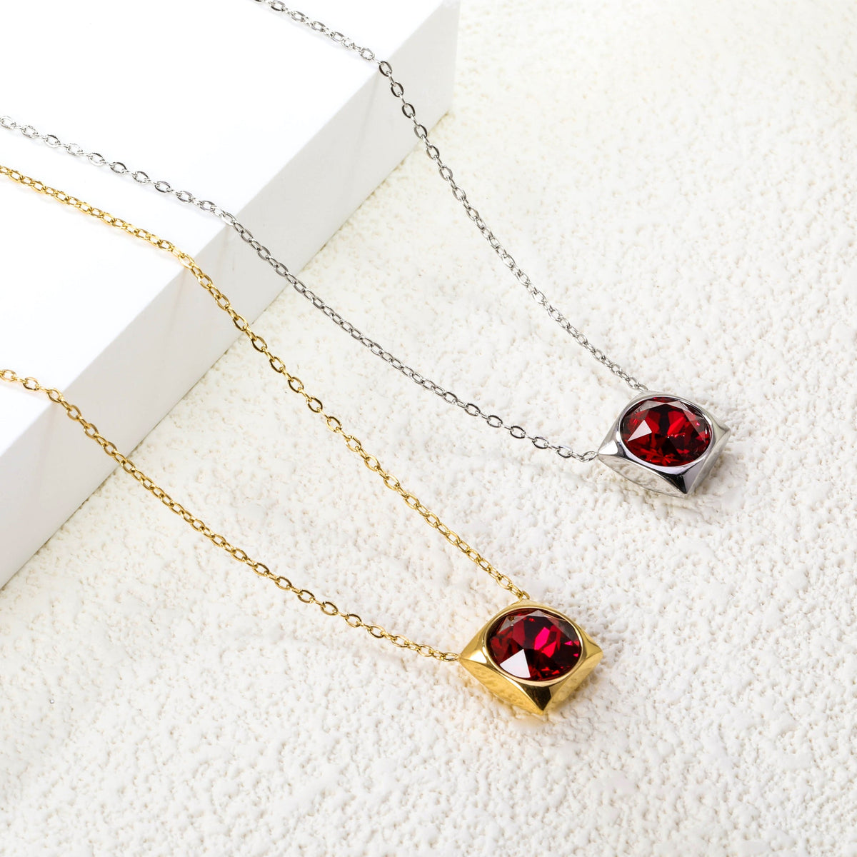 Square Frame Solitaire Necklace | Ruby Zirconia