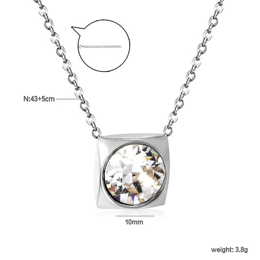 Square Frame Solitaire Necklace | Clear Zirconia