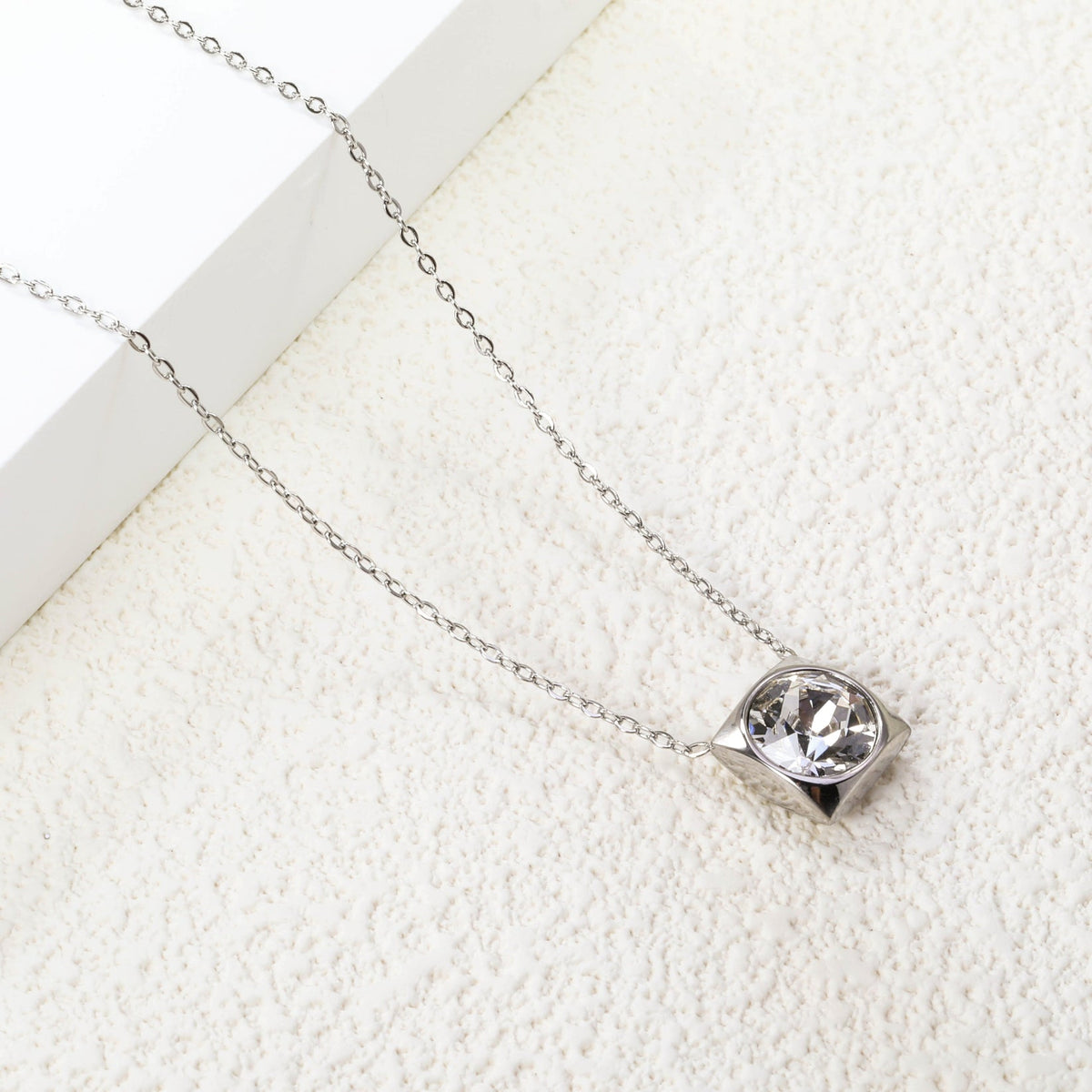 Square Frame Solitaire Necklace | Clear Zirconia