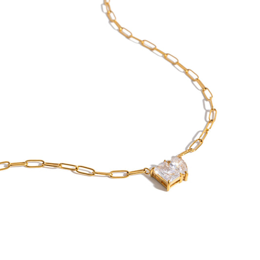 Heart and Square Zirconia Pendant Necklace