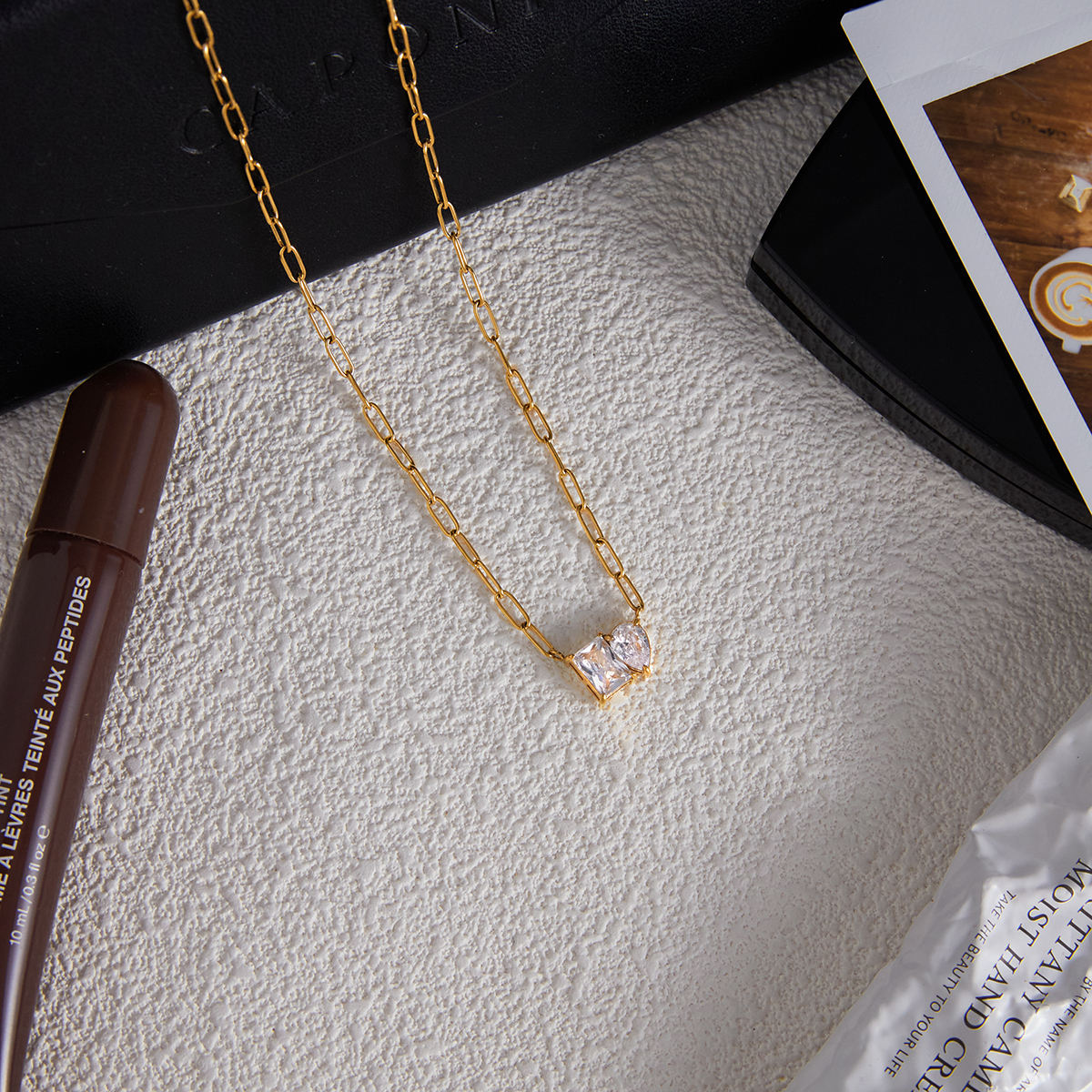 Heart and Square Zirconia Pendant Necklace