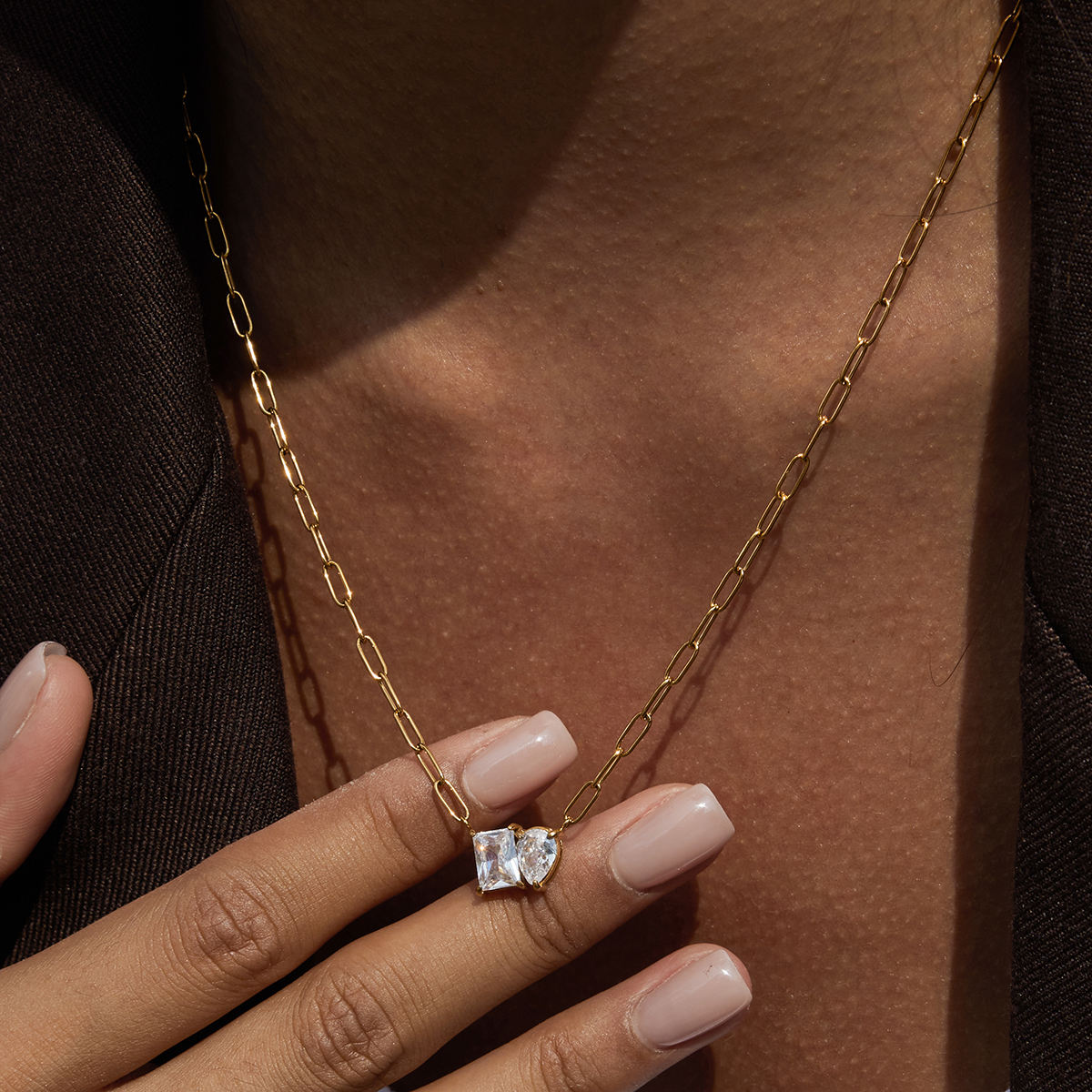 Heart and Square Zirconia Pendant Necklace
