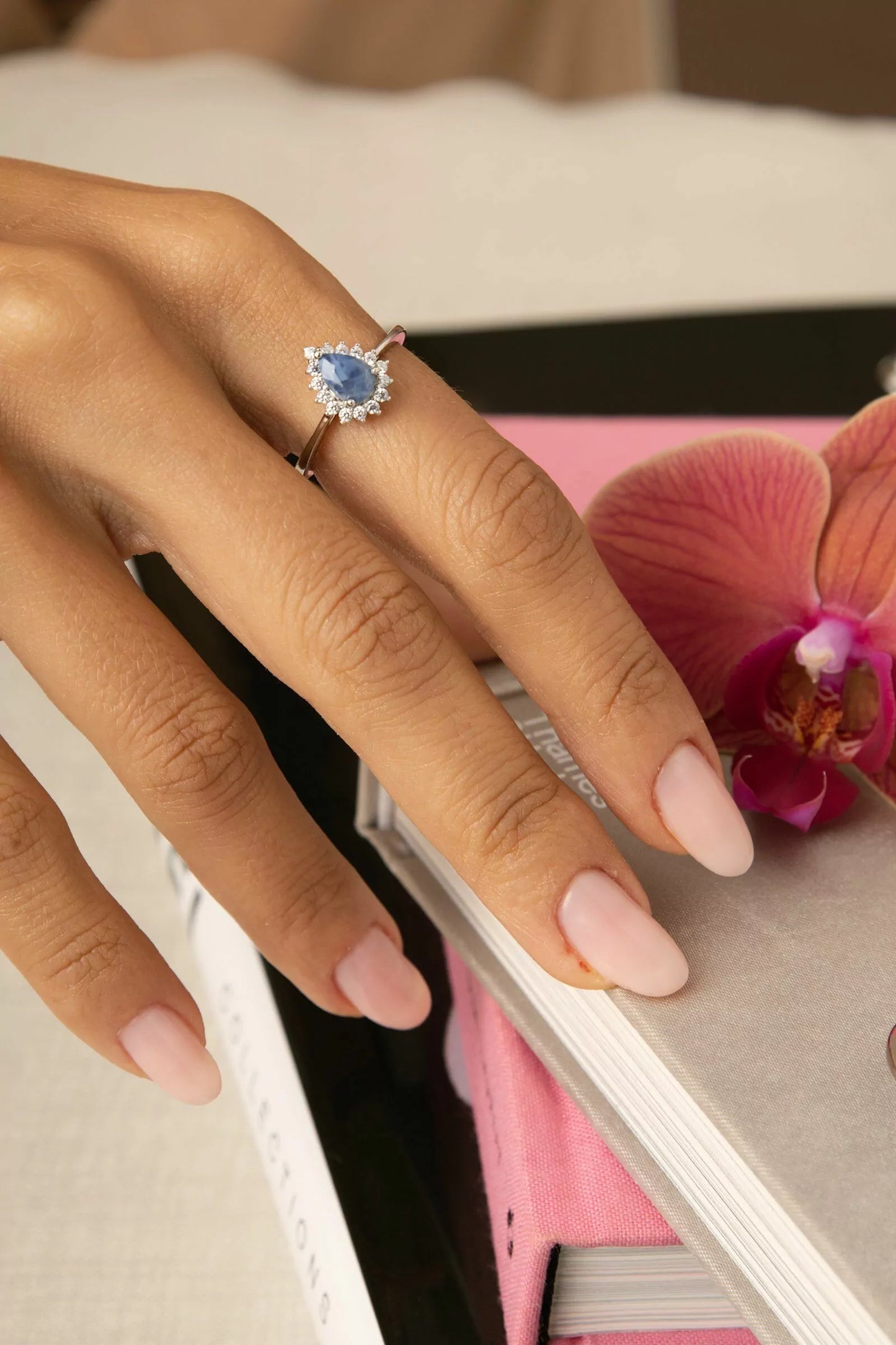 Fusion Sapphire Drop Ring with Moissanites 925 Silver