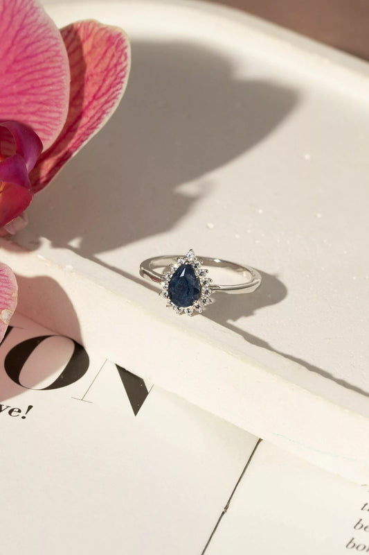 Fusion Sapphire Drop Ring with Moissanites 925 Silver
