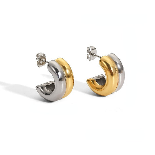 Two Tone Plain Hoop Earrings