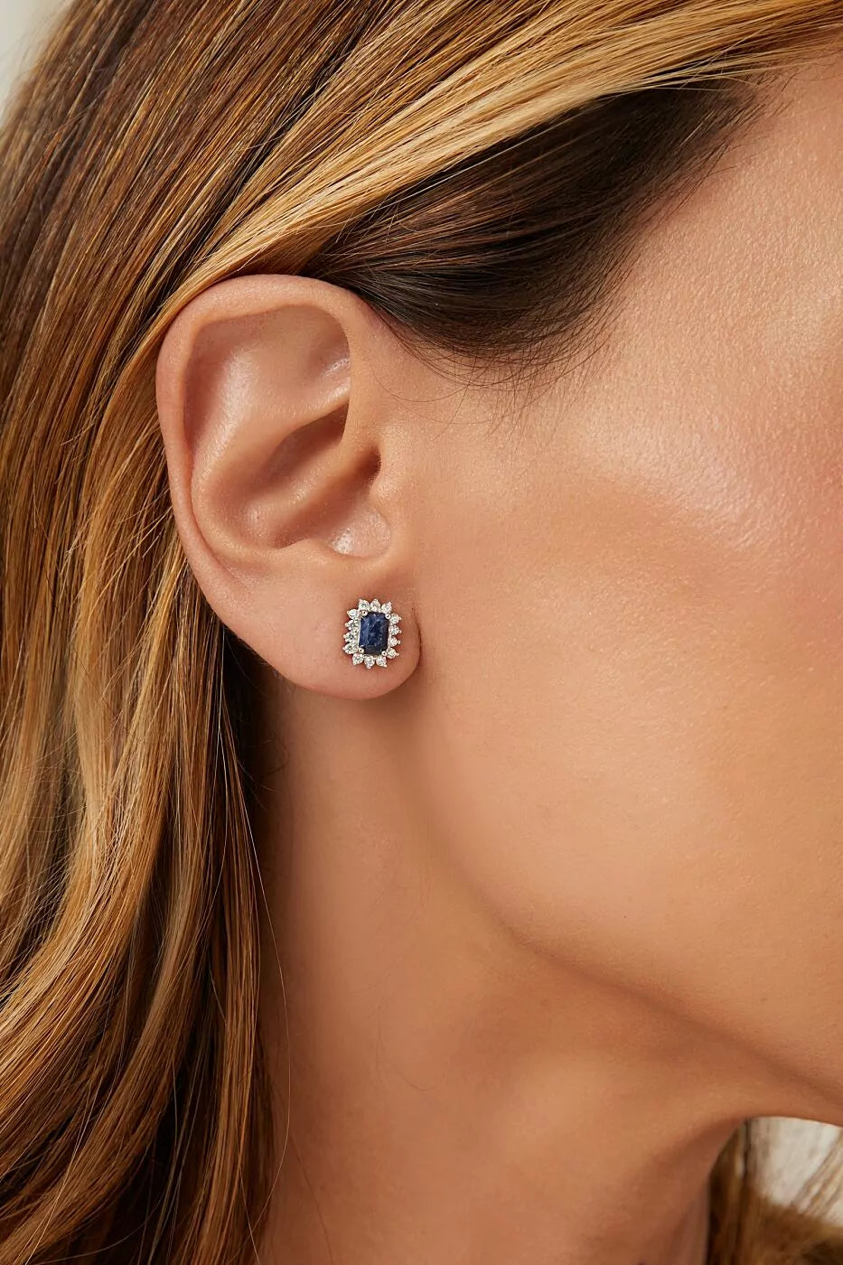 Sapphire Blue Moissanite Rectangle Earrings