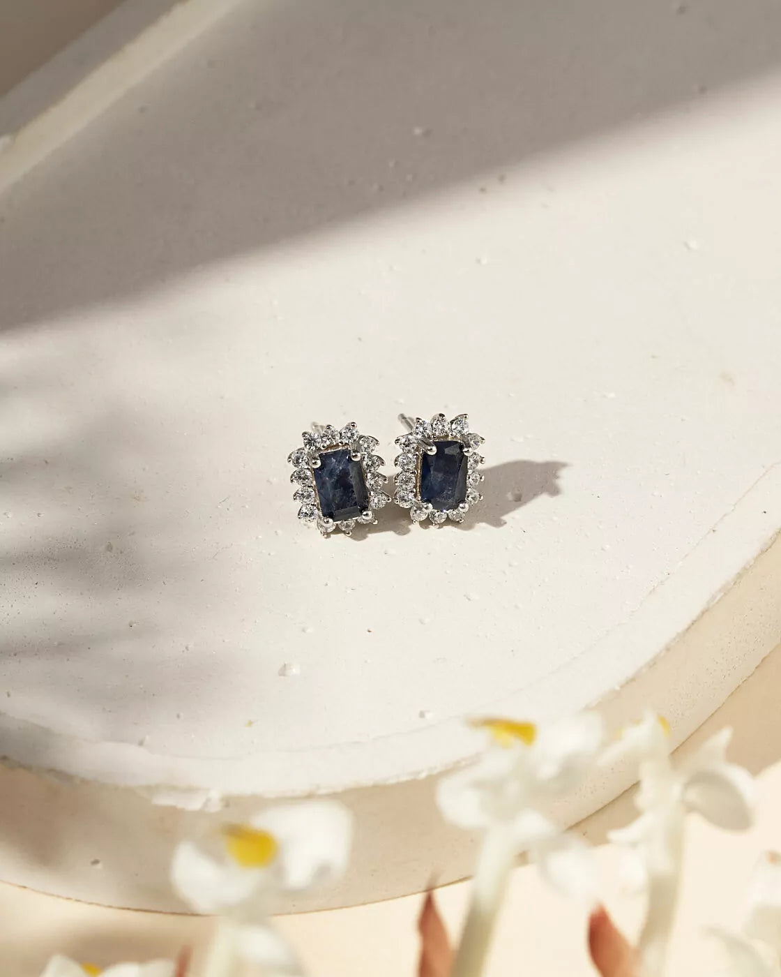 Sapphire Blue Moissanite Rectangle Earrings