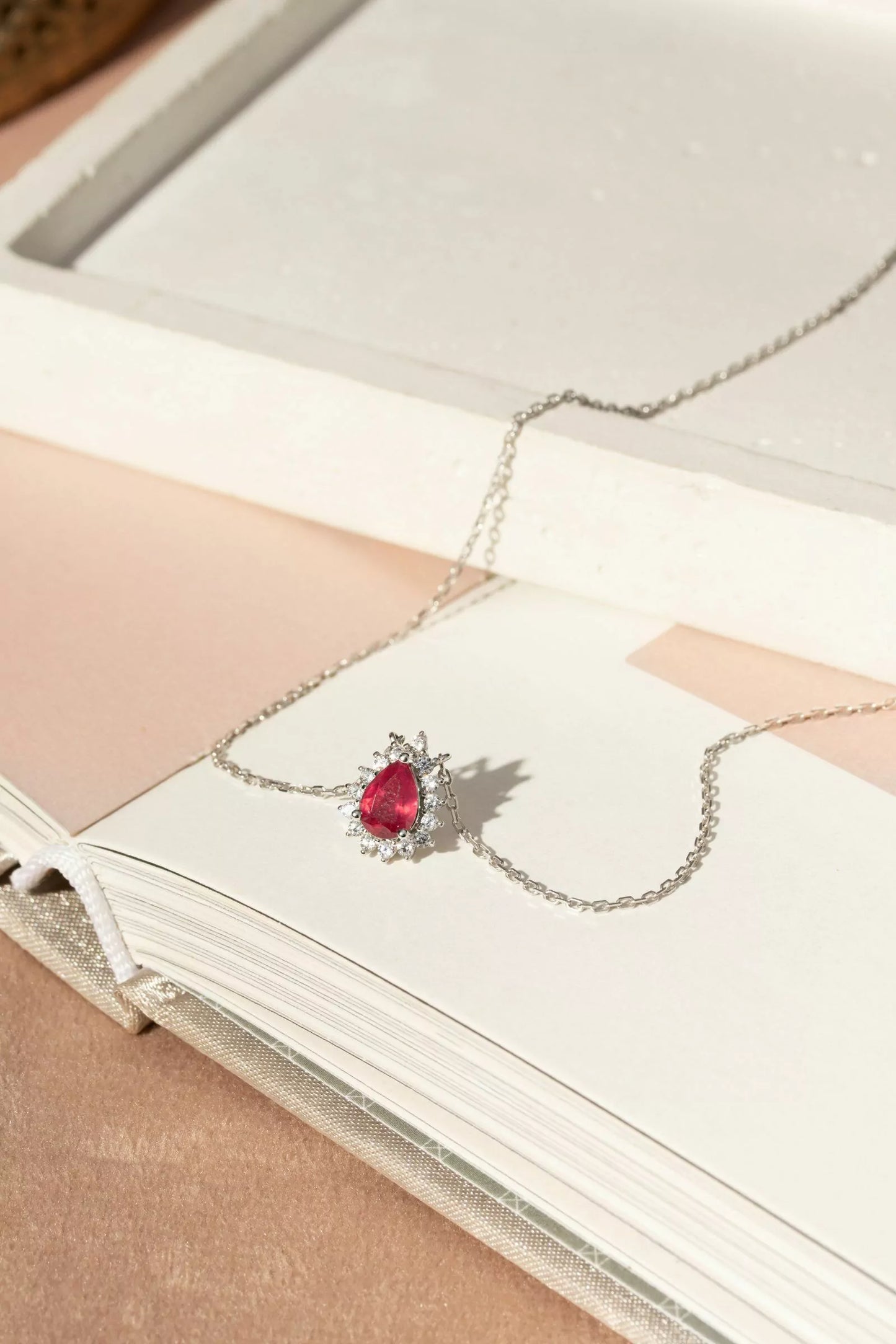 Fusion Ruby Drop Necklace with Moissanites – 925 Silver