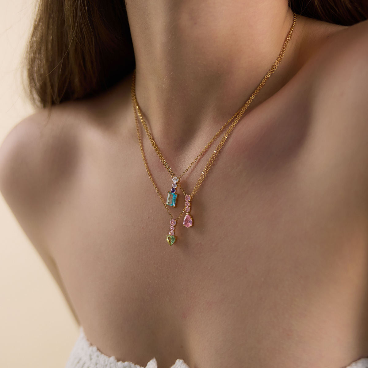 Colorful Zirconia Pendant Necklace