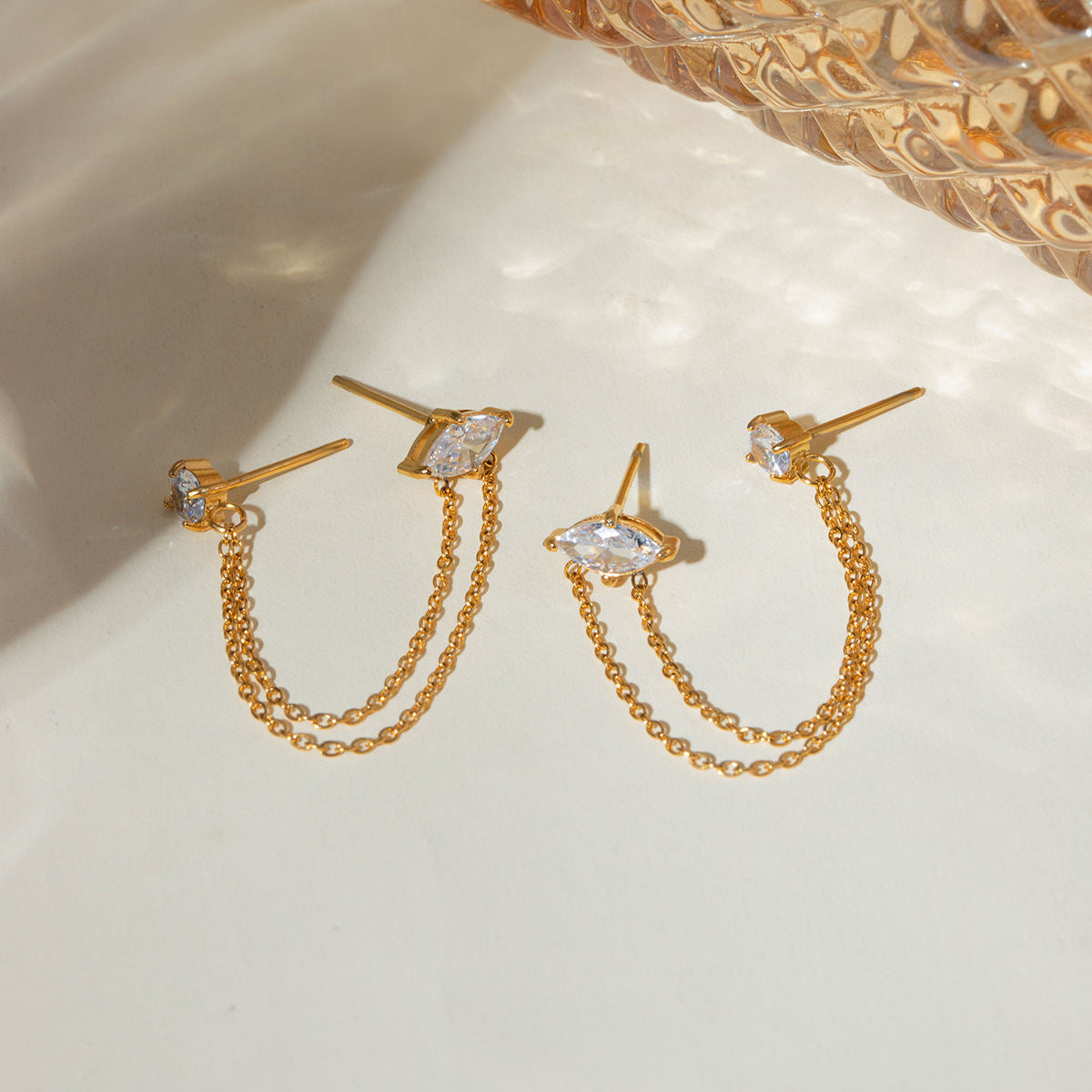 Double Chain Crystal Drop Earrings