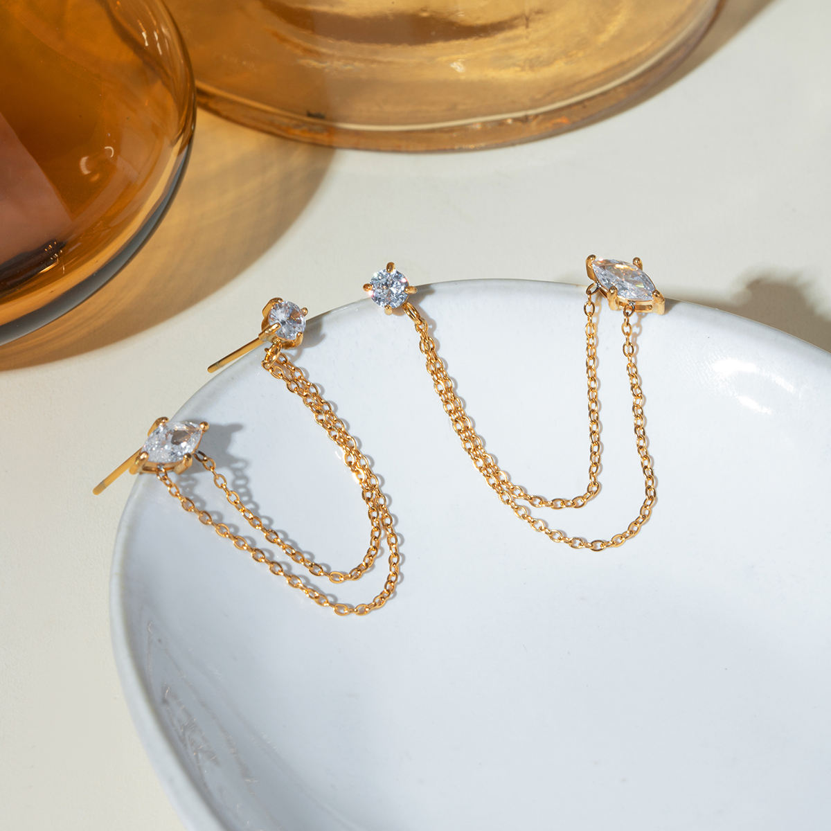 Double Chain Crystal Drop Earrings