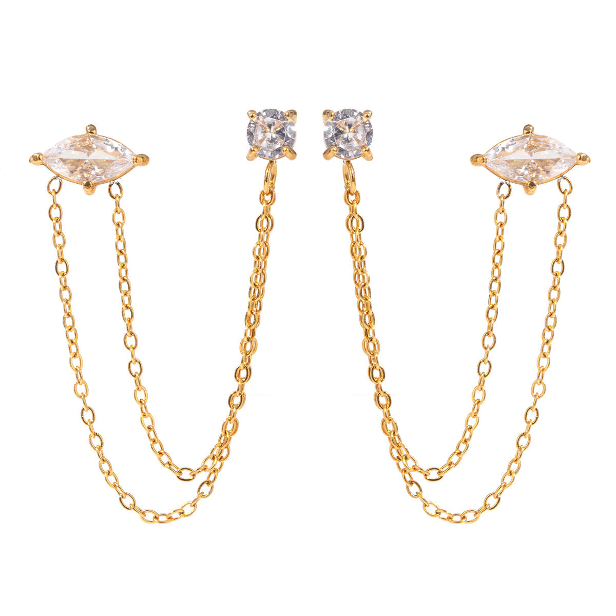 Double Chain Crystal Drop Earrings