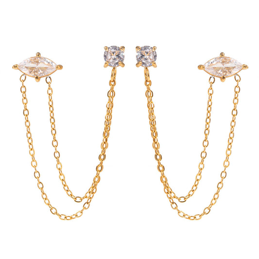Double Chain Crystal Drop Earrings