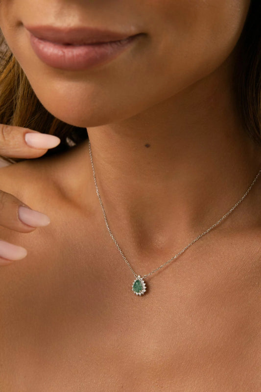 Emerald Drop Necklace with Moissanites 925 Sterling Silver