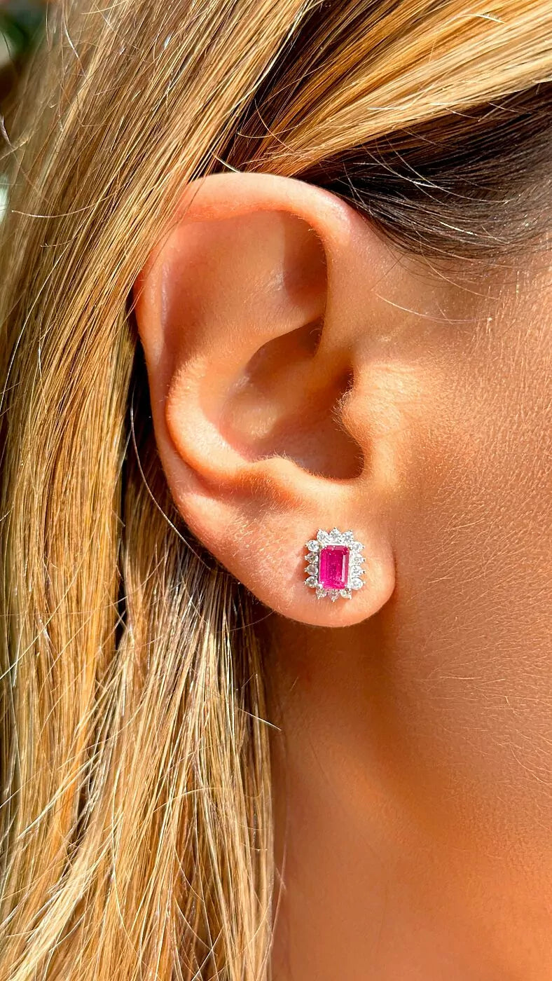 Ruby Moissanite Earrings 925 Sterling Silver