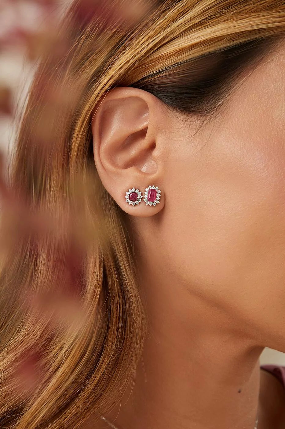 Ruby Moissanite Earrings 925 Sterling Silver