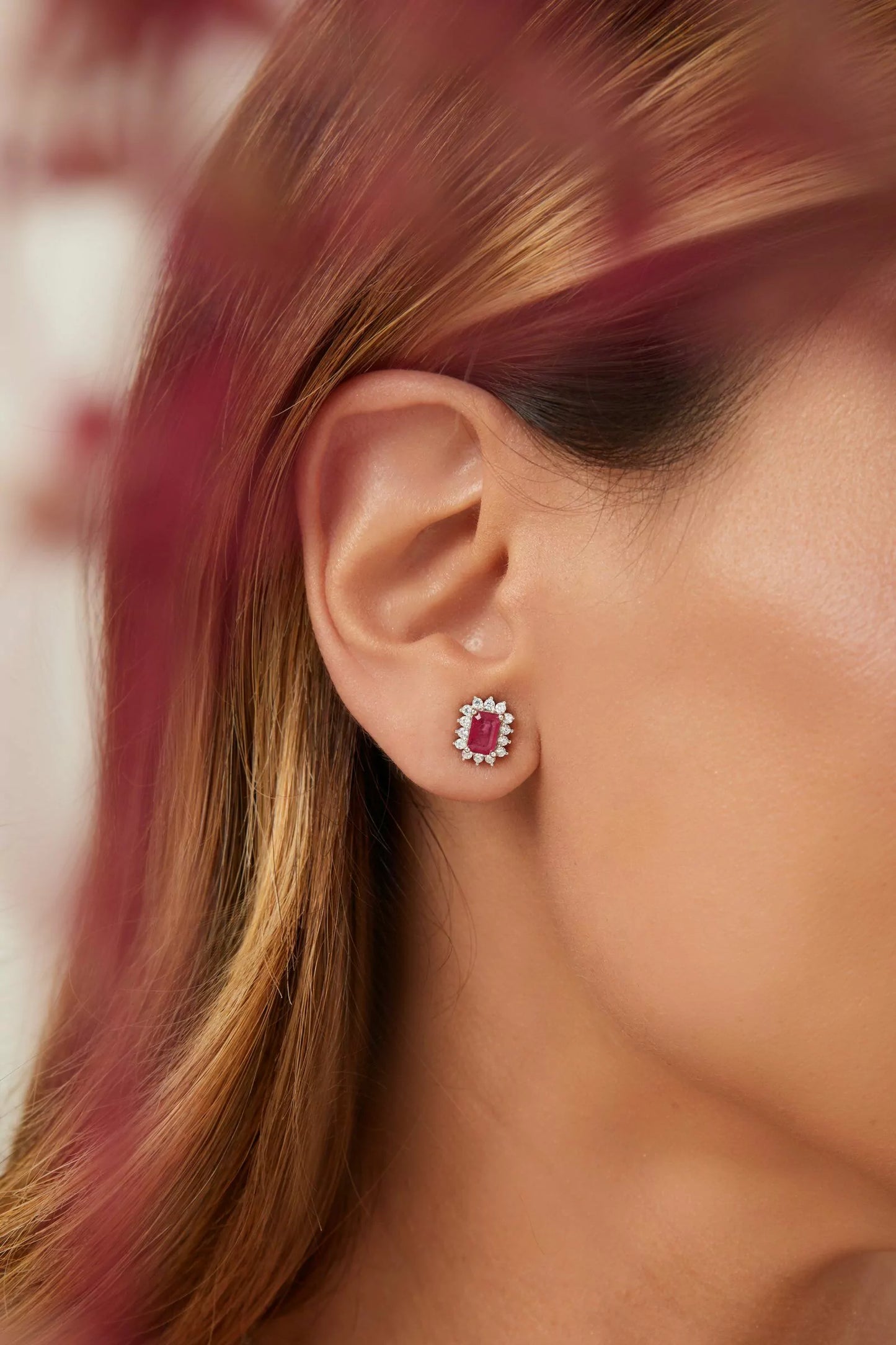 Ruby Moissanite Earrings 925 Sterling Silver