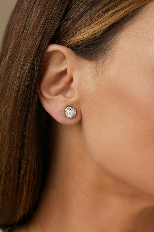 Heart Moissanite Earrings with Zircon Accents 925 Sterling Silver