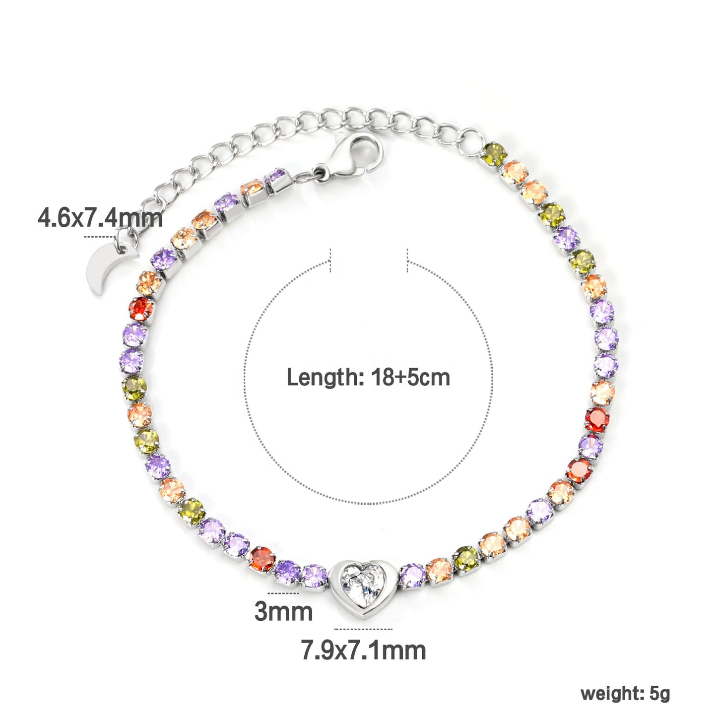 Colorful Tennis Heart Bracelet