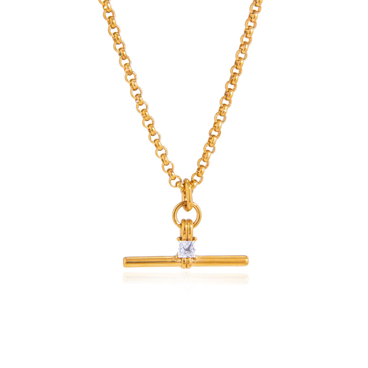 Rolo Chain Crystal T-Bar Necklace