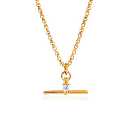 Rolo Chain Crystal T-Bar Necklace