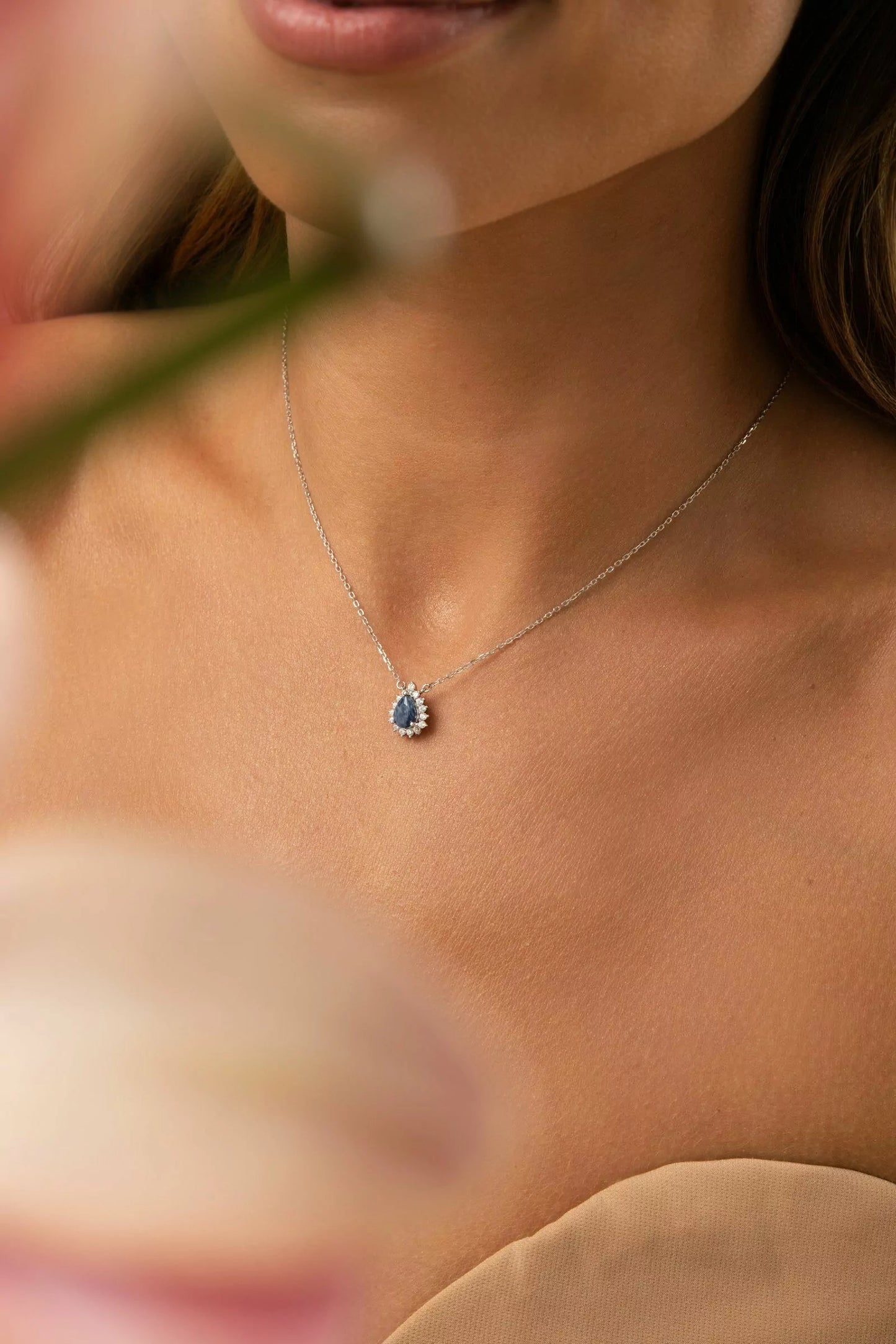 Sapphire Drop Necklace with Moissanites 925 Silver