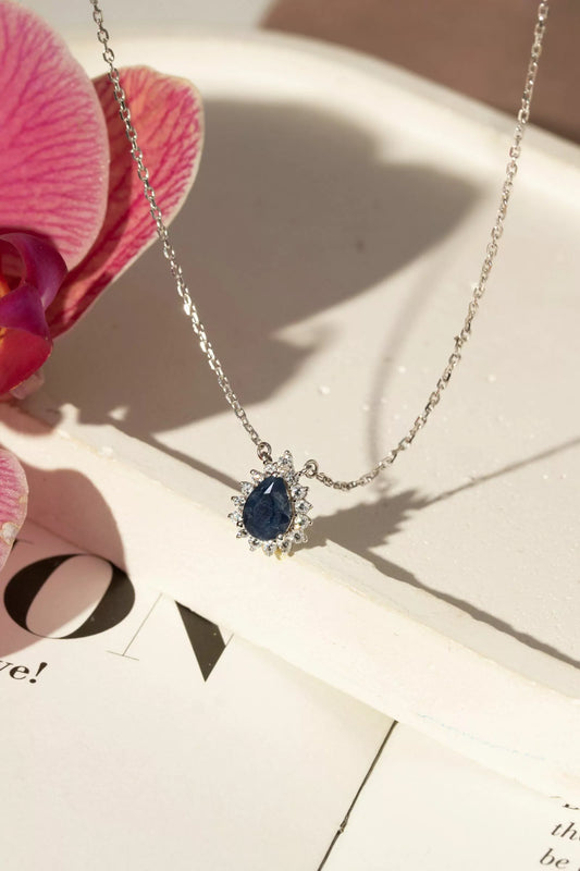 Sapphire Drop Necklace with Moissanites 925 Silver