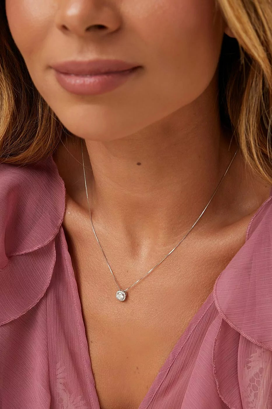 Round Cut Moissanite and White Zirconias Necklace