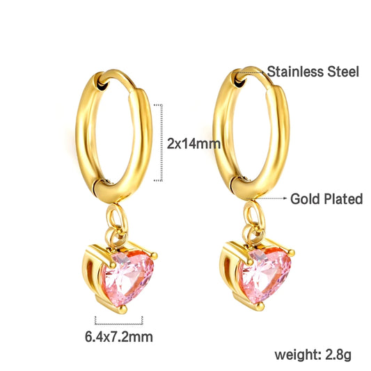 Pink Heart Crystal Hoop Earrings