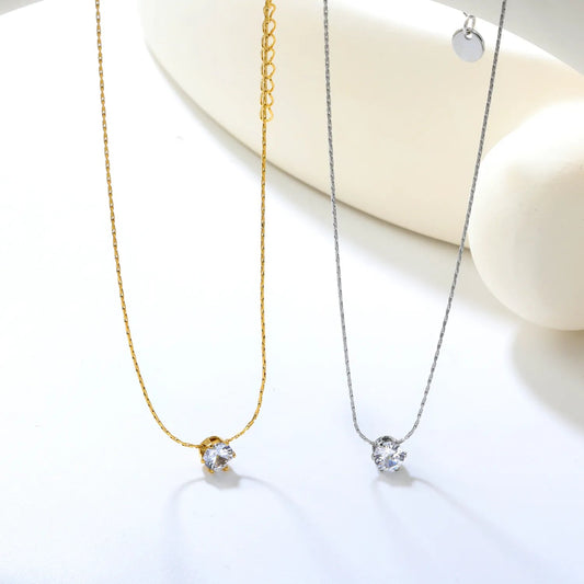 Solitaire Pendant Thin Chain Necklace