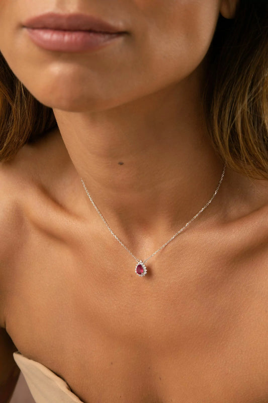 Fusion Ruby Drop Necklace with Moissanites – 925 Silver