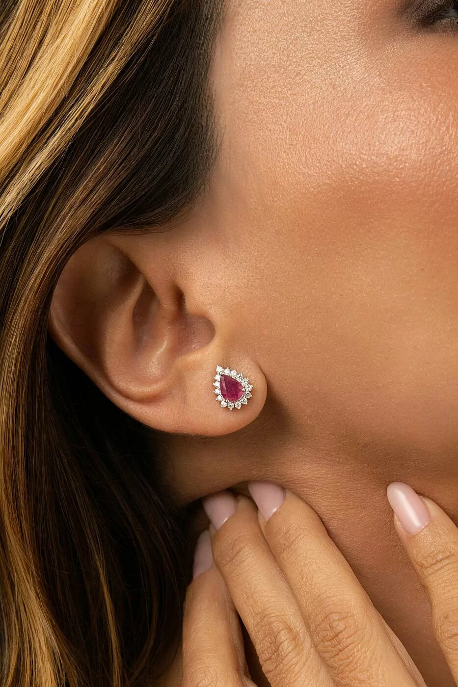 Ruby Drop Earrings with Moissanites 925 Silver
