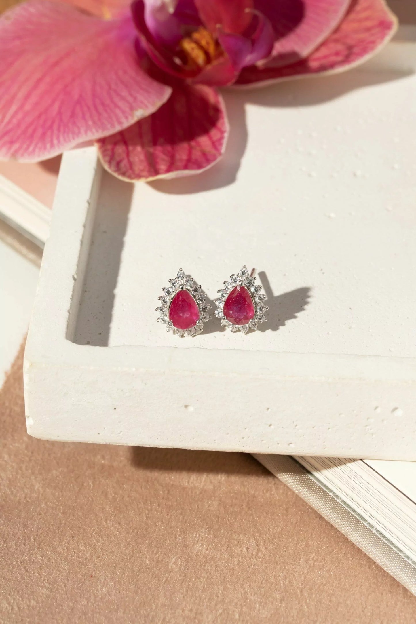 Ruby Drop Earrings with Moissanites 925 Silver