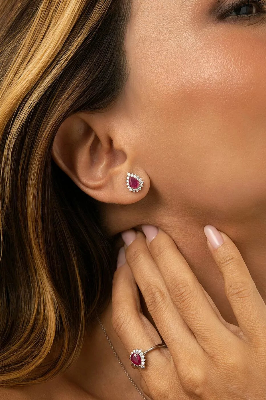 Ruby Drop Earrings with Moissanites 925 Silver