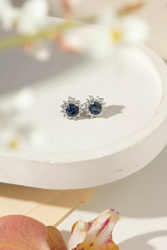 Fusion Sapphire Round Stud Earrings with Moissanite 925 Sterling Silver