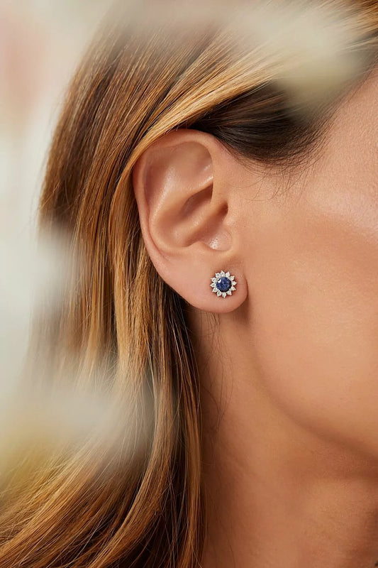 Fusion Sapphire Round Stud Earrings with Moissanite 925 Sterling Silver