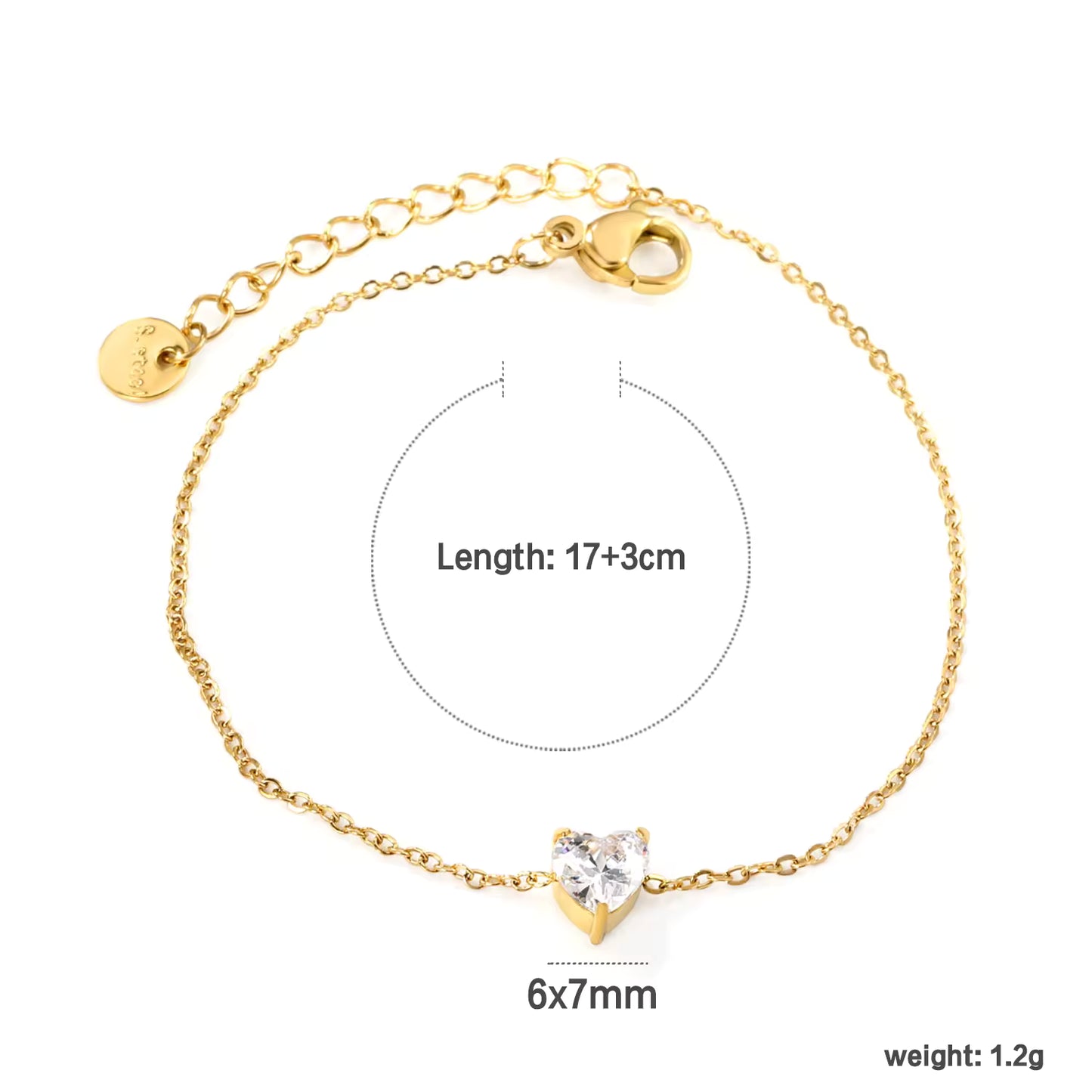 Dainty Zircon Heart Bracelet