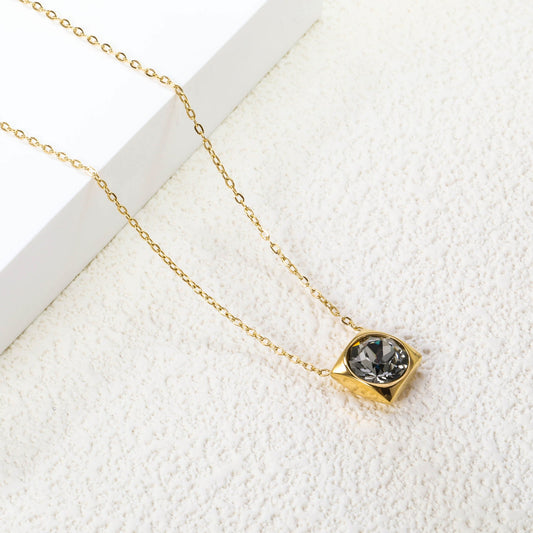 Square Frame Solitaire Necklace | Grey Zirconia